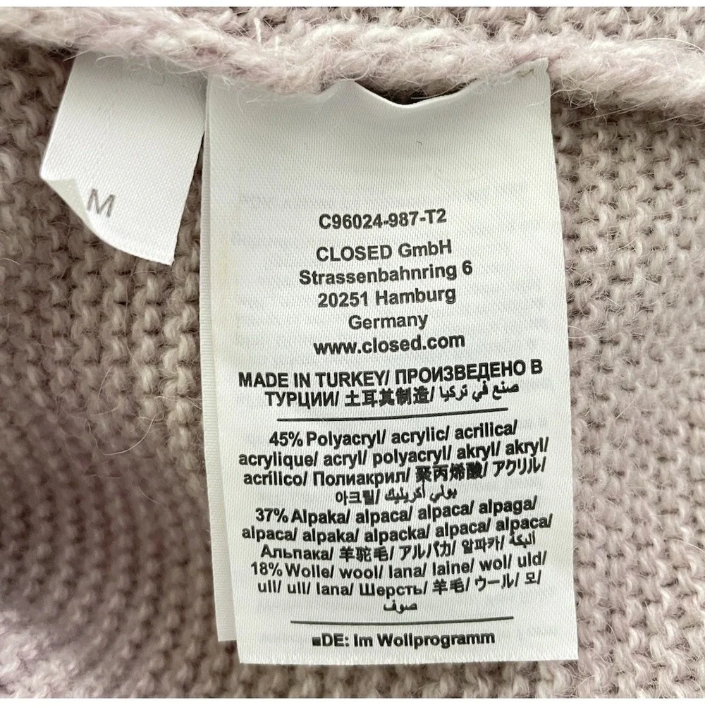 Closed  Knitted Italian Yarn Alpaca Merino Wool Blend Hoodie Sweater Medium Gray